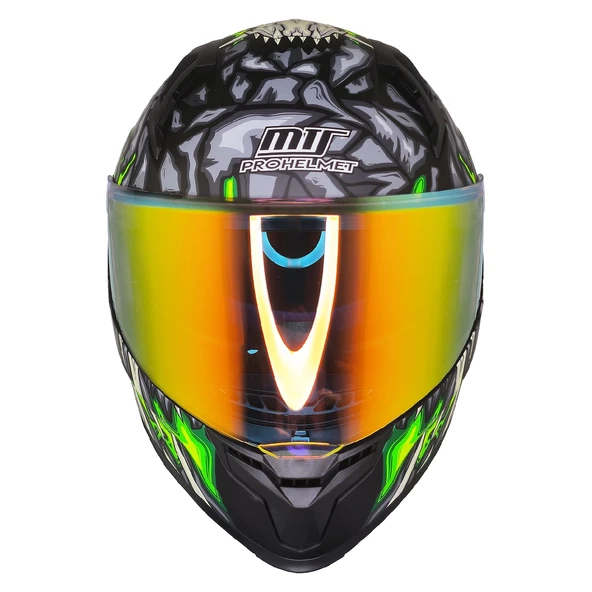 MTS M-910 SKULL MAT SİYAH-YEŞİL-BEYAZ GÜNEŞ VİZÖRLÜ KASK (GOLD CAMLI) - Resim 2