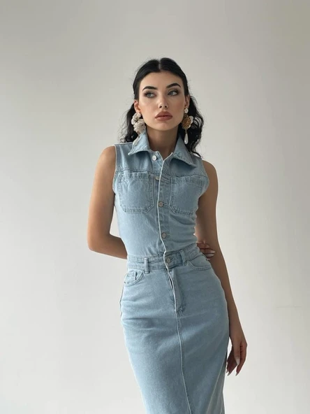 Meldia Jean Sıfır Kollu Elbise