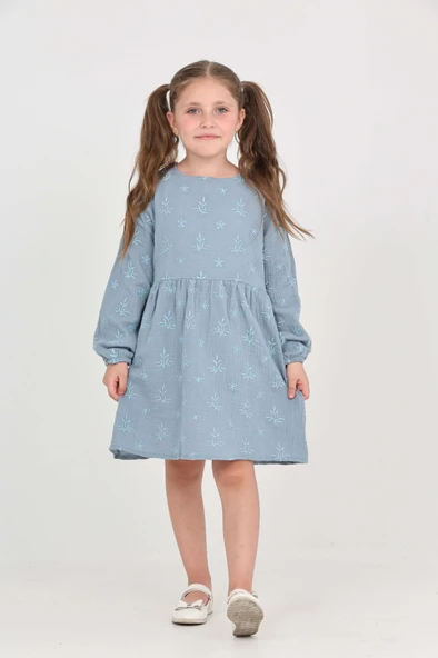 Toontoy Kız Çocuk Çiçek Nakışlı Elbise - 11