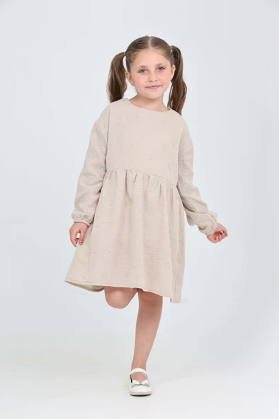 Toontoy Kız Çocuk Çiçek Nakışlı Elbise - 3