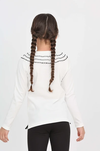 Toontoy Kız Çocuk Okul Yakası Güpürlü Tişört - 3