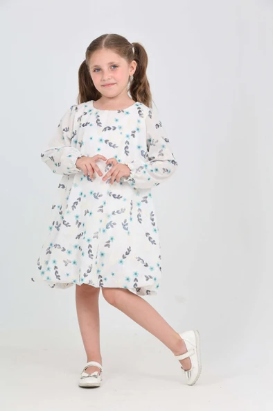 Toontoy Kız Çocuk Çiçekli Volanlı Elbise - 7