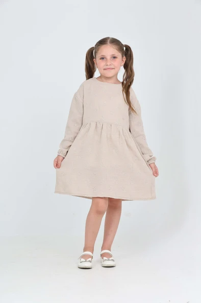 Toontoy Kız Çocuk Çiçek Nakışlı Elbise