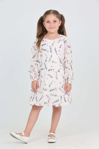 Toontoy Kız Çocuk Çiçekli Volanlı Elbise - 5