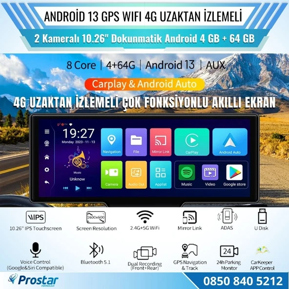 Kayıtlı 2 Kameralı Android 13 WIFI GPS 4G Uzaktan izlemeli 4 GB + 64 GB Carplay 512 GB Destekli Tak Kullan Kamera Seti - 3