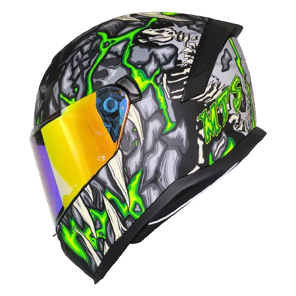 MTS M-910 SKULL MAT SİYAH-YEŞİL-BEYAZ GÜNEŞ VİZÖRLÜ KASK (GOLD CAMLI) ürün görseli