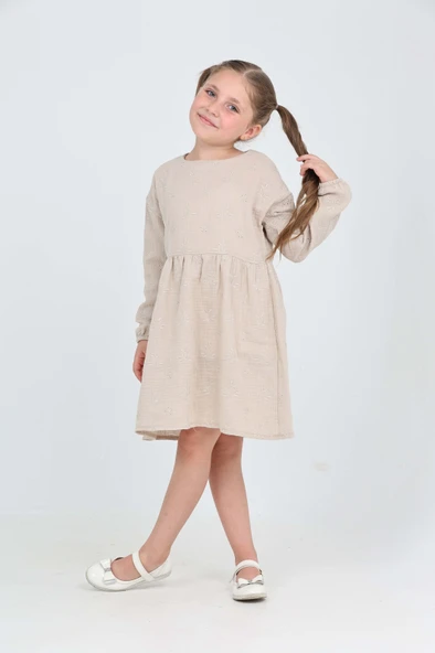 Toontoy Kız Çocuk Çiçek Nakışlı Elbise - 2