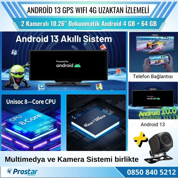 Kayıtlı 2 Kameralı Android 13 WIFI GPS 4G Uzaktan izlemeli 4 GB + 64 GB Carplay 512 GB Destekli Tak Kullan Kamera Seti - 4