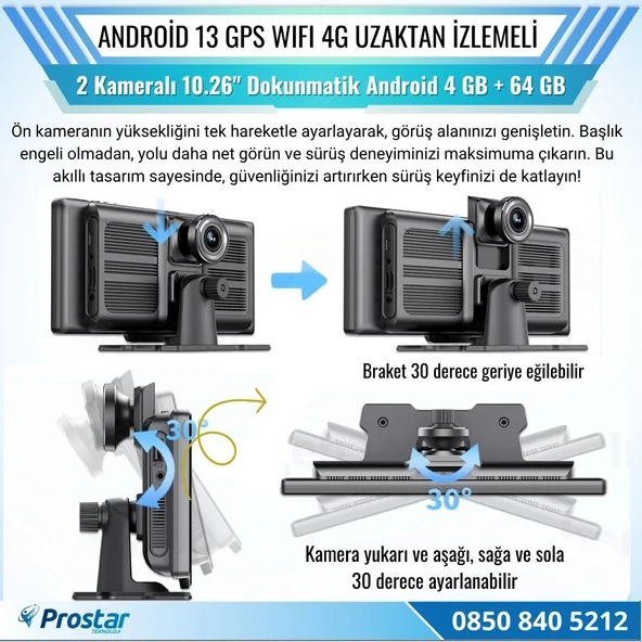 Kayıtlı 2 Kameralı Android 13 WIFI GPS 4G Uzaktan izlemeli 4 GB + 64 GB Carplay 512 GB Destekli Tak Kullan Kamera Seti - 5