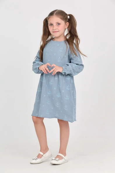 Toontoy Kız Çocuk Çiçek Nakışlı Elbise - 12