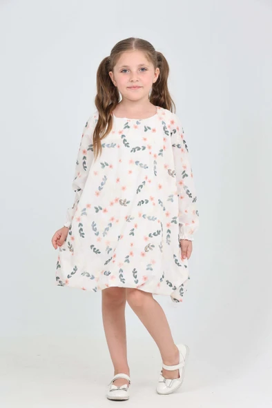 Toontoy Kız Çocuk Çiçekli Volanlı Elbise - 10