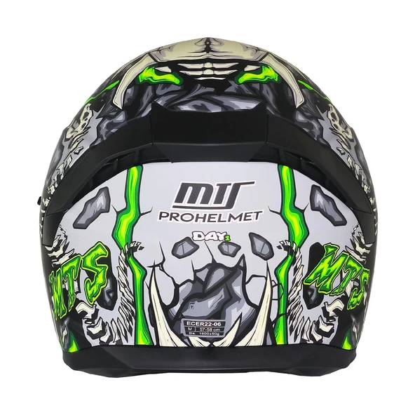 MTS M-910 SKULL MAT SİYAH-YEŞİL-BEYAZ GÜNEŞ VİZÖRLÜ KASK (GOLD CAMLI) - Resim 3