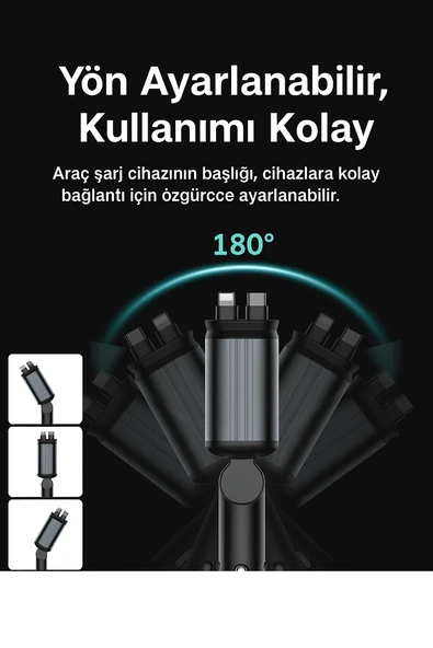 66W Led Işık Tavan Aydınlatmalı 4IN1 Çift Kablolu Hızlı Şarj 3.4A Araç İçi Çakmaklık Şarj Aleti - 2
