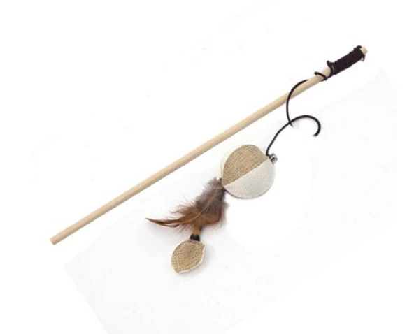 Top Figürlü Tahta Saplı Kedi Oltası 40 cm - Resim 3