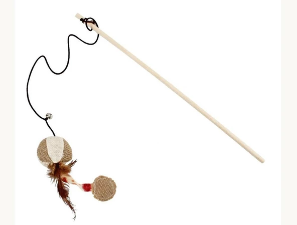 Top Figürlü Tahta Saplı Kedi Oltası 40 cm