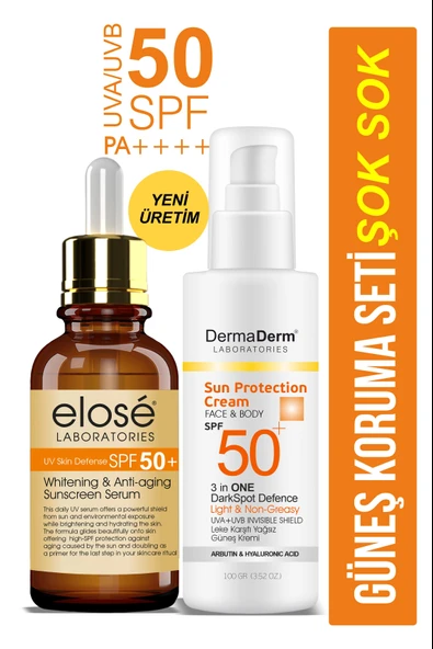 Dermaderm Bitkisel Spf 50+ Güneş Kremi ve Leke Karşıtı Güneş Koruma Serumu 2'li Set