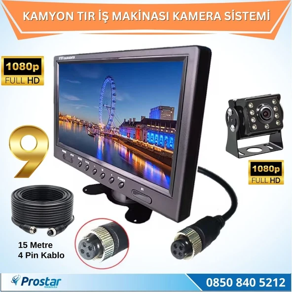 Kamyon Tır ve İş Makinaları için 9 inç AHD Monitörlü 1080P Full HD Kameralı Tak Kullan Set - 2