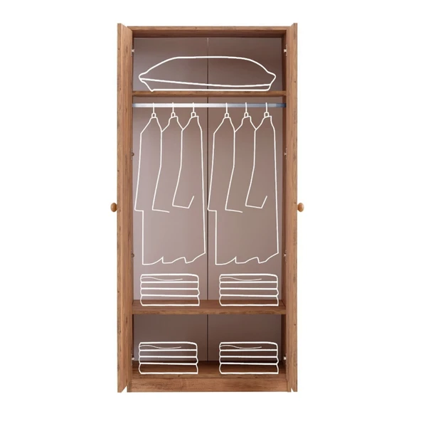 Gardırop, Asya 2 Kapaklı Dolap - Ceviz - Resim 6