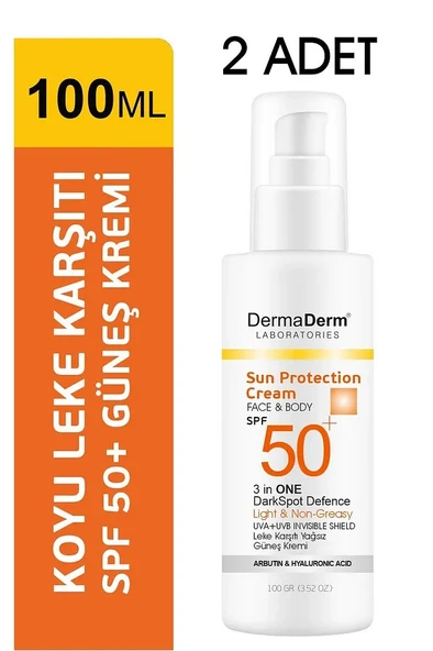 Dermaderm 2 Adet Spf 50+ Güneş Kremi 2X100ML. ve 1 Adet Okiro Shimmer Işıltılı Bronzlaşma Yağı 100ML. Set - 4