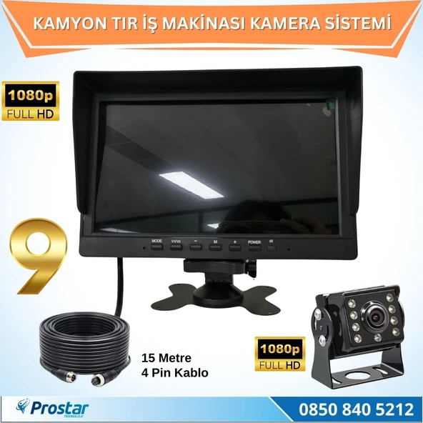 Kamyon Tır ve İş Makinaları için 9 inç AHD Monitörlü 1080P Full HD Kameralı Tak Kullan Set - 3