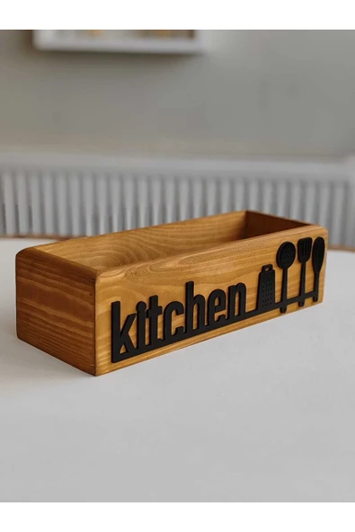 woodretro , Ahşap Mutfak Düzenleyici Kutu | 35x12 Cm | Doğal Ahşap | Mutfak Dekorasyon Ve Organizer