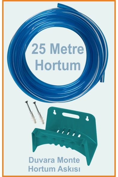sayım plastik Dağıtıcılı Bahçe Sulama ve Yıkama Seti - Tabanca + 25m Hortum + Askı + Fıskiye + Bağlantılar - 4