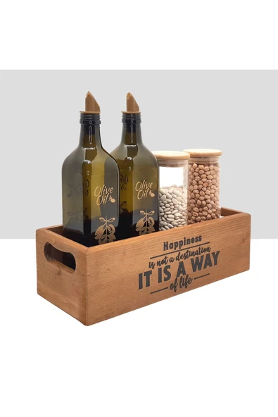 woodretro El Yapımı Doğal Ahşap Yağ Şişesi Organizeri 35x14x9 cm – Mutfak ve Dekoratif Kullanım - 1