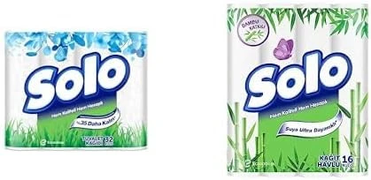 Solo Tuvalet Kağıdı 32'li ve Solo Kağıt Havlu Bambu Katkılı 16'lı ürün görseli