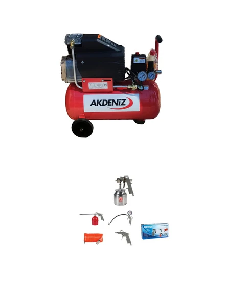 AKD 24 Lt. Yağlı Hava Kompresörü+Hava Kompresör Seti 5 Parçalı ürün görseli