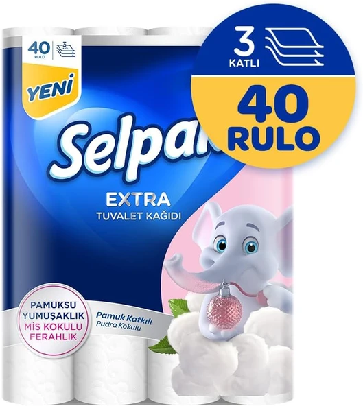 Selpak Extra 40'lı Pamuklu Pudra Kokulu Tuvalet Kağıdı ürün görseli 1