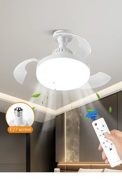 QASUL LED Işıklı Katlanabilir Akıllı Tavan Vantilatörü  Sessiz Fan & Kumandalı Aydınlatma - 1