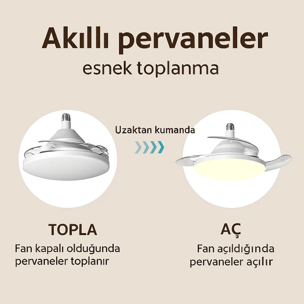 QASUL LED Işıklı Katlanabilir Akıllı Tavan Vantilatörü  Sessiz Fan & Kumandalı Aydınlatma - 2