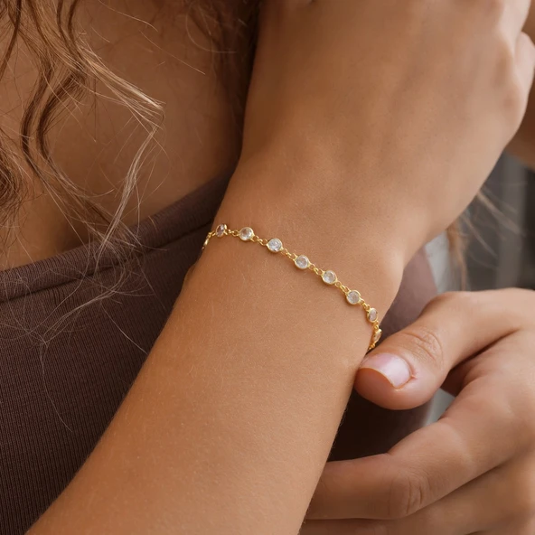 925 ayar gümüş sıralı zirkon taşlı tamtur bileklik - Resim 5