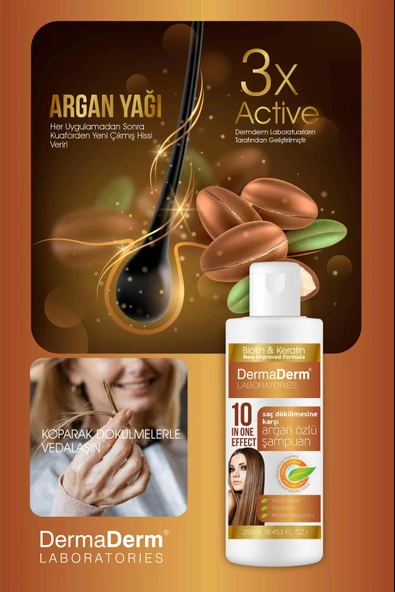 Dermaderm Argan Yağlı Biotin ve Keratinli Bitkisel Saç Bakım Seti(Argan Özlü Şampuan ve Saç Bakım Sütü) 2 x 250 ml. - 4