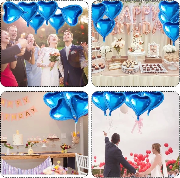 Metalize Parlak Mavi Kalp Şekilli Uçan Balon Folyo 18 İnç 45 Cm 25 Adet - 2