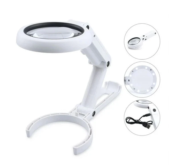 Usb Şarj Edilebilir Katlanabilir 3.510x Büyüteç 8 Ledli Masa Ve Eliçin  Taşınabilir Büyüteç Fs90rc - 6