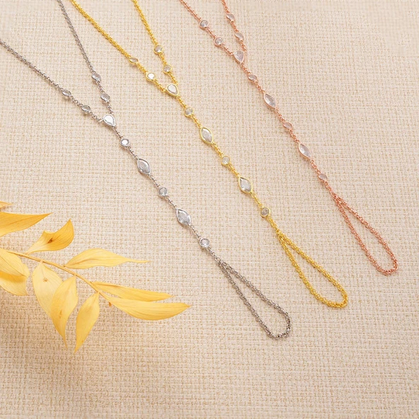 925 ayar gümüş mekik damla ve yuvarlak zirkon taşlı şahmeran - 3