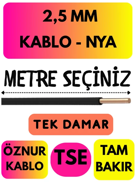Öznur 2,5 MM NYA Kablo Metre Seçenekli (Siyah)