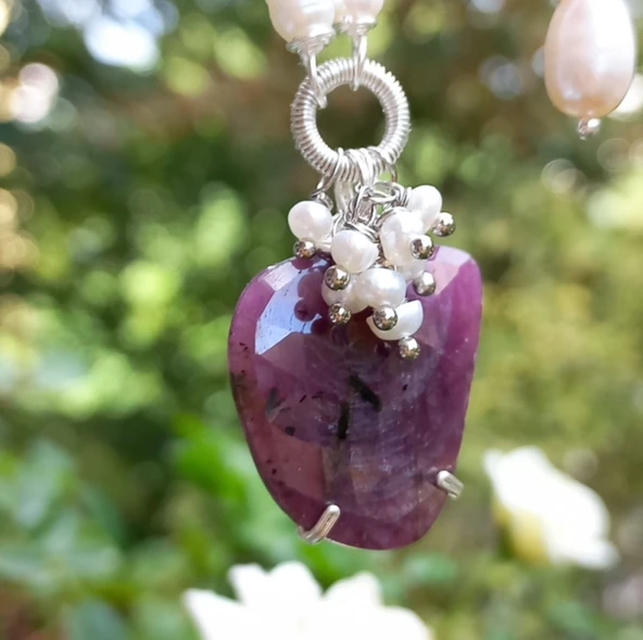1932 Kök Safir doğal kültür arpa İnci el yapımı kolye - 5