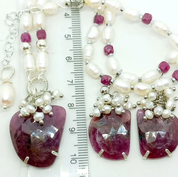 1932 Kök Safir doğal kültür arpa İnci el yapımı kolye - 2