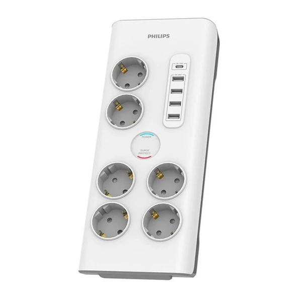 PHILIPS 6-lı SPN7060WA/62 900 Joules Akım Koruma Prizi Beyaz 4-USB/1-TYPEC - 1