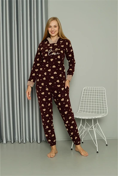 Moda Çizgi Welsoft Polar Kadın Kapşonlu Pijama Takımı 8513 - 2