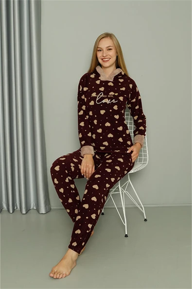 Moda Çizgi Welsoft Polar Kadın Kapşonlu Pijama Takımı 8513 - 3