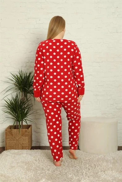 Moda Çizgi Polar Kadın Büyük Beden Pijama Takımı 808011 - 4