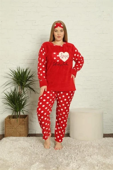 Moda Çizgi Polar Kadın Büyük Beden Pijama Takımı 808011 - 2