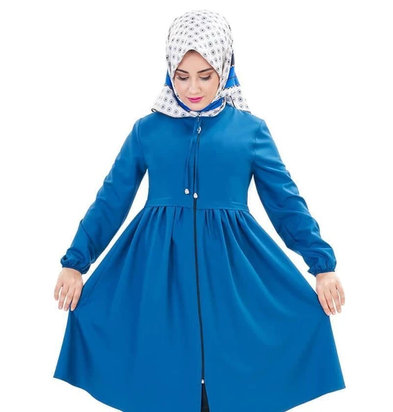 Fermuarlı Mevsimlik Tesettür Kap  Lacivert - 2