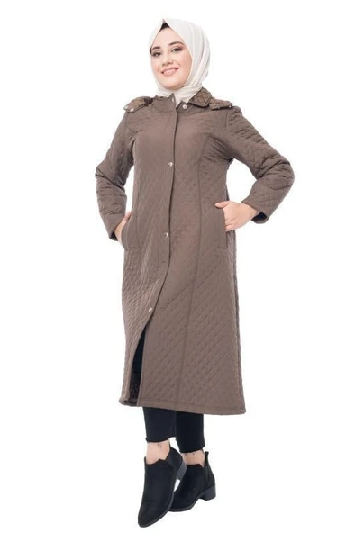 Kapüşonlu Kapitone Tesettür Mont Kahverengi