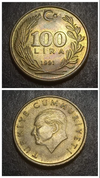 Escoines Koleksiyon 39963687b0c4cc98f3 1991 Pirinç 100 Lira ÇA/ÇİL Eski Madeni Para ürün görseli 1