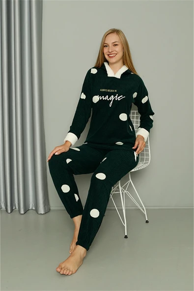Moda Çizgi Welsoft Polar Kadın Kapşonlu Pijama Takımı 8512 - 4
