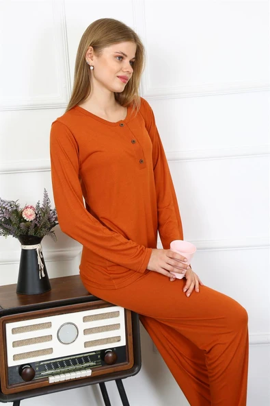 Moda Çizgi Kadın Penye Uzun Kol Patlı Pijama Takım 4168 - 3
